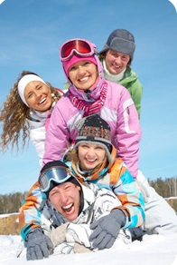 Teenagers in the snow.